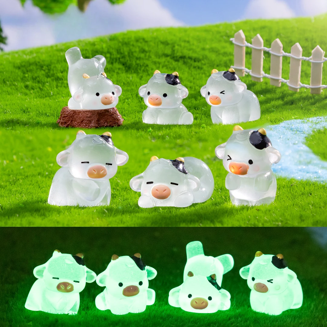 10-50pcs Creatively Cute Mini Luminous Cows Miniature Figurines DIY Home Decoration Accessories Gift Car Desktop Small Ornaments